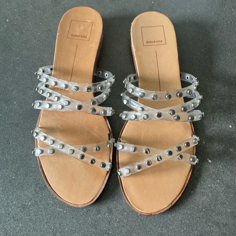 Dolce Vita Silver Tan Sandals Beaded
